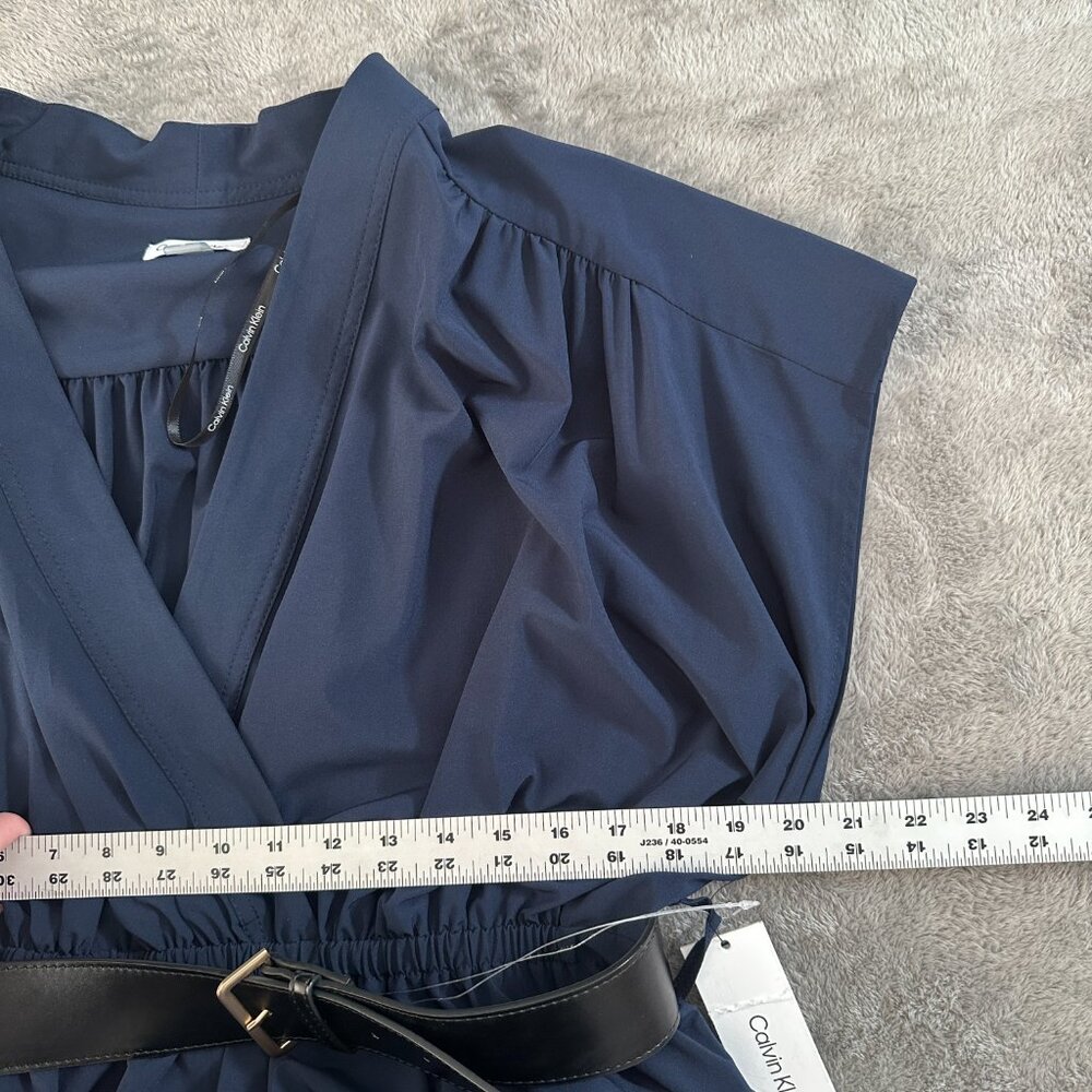 NWT Calvin Klein Belted Full Midi Dress Women's size 16 Navy Blue Classic Career - Picture 3 of 7